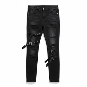 Edgy Black Women Jeggings with Buckle Accents